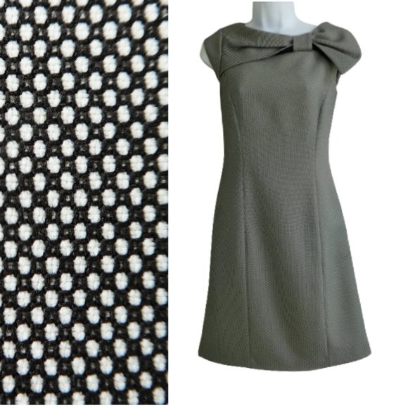 Tahari Arthur S Levine Micro Dot Sheath Dress Bow Neckline Princess Seams Line 4 - Picture 1 of 8